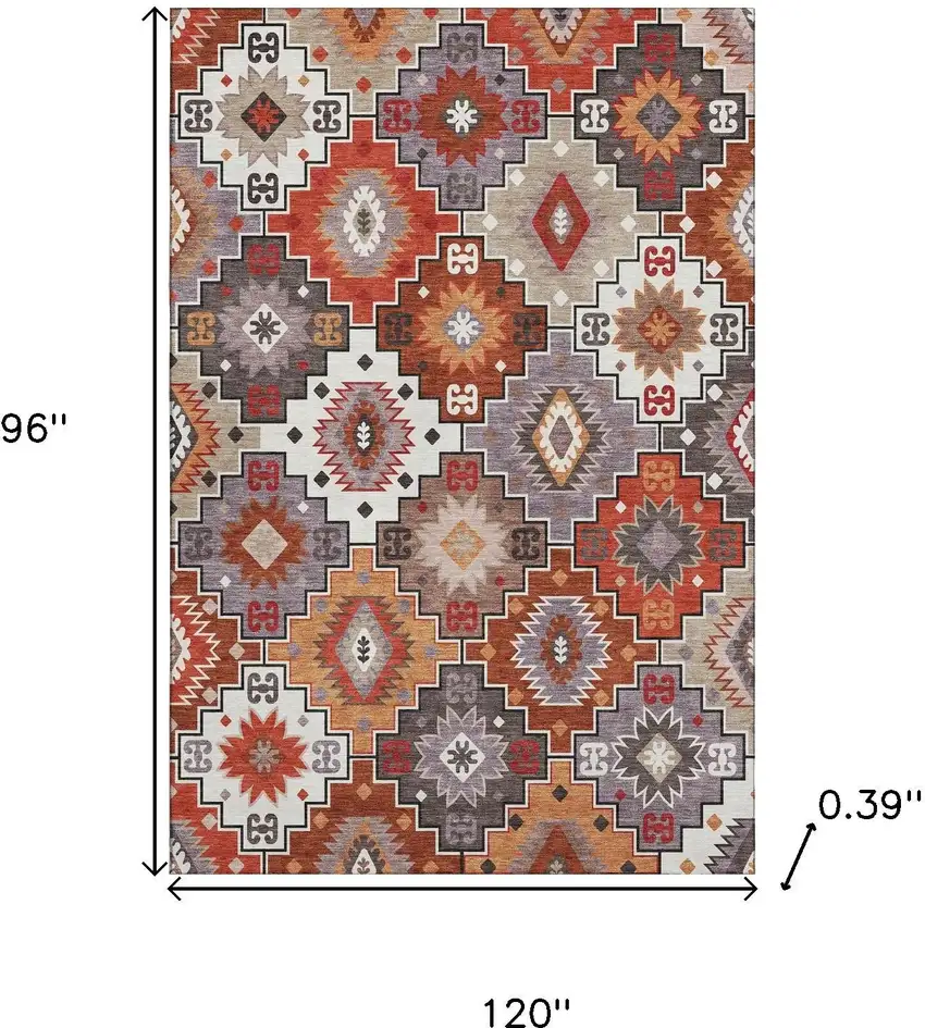 Rust And Lavender Geometric Washable Area Rug With UV Protection Photo 9