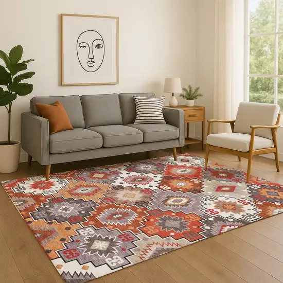 Rust And Lavender Geometric Washable Area Rug With UV Protection Photo 5