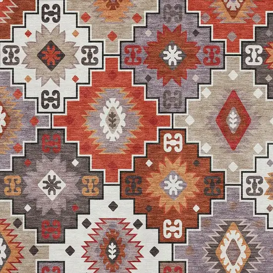 Rust And Lavender Geometric Washable Area Rug With UV Protection Photo 3