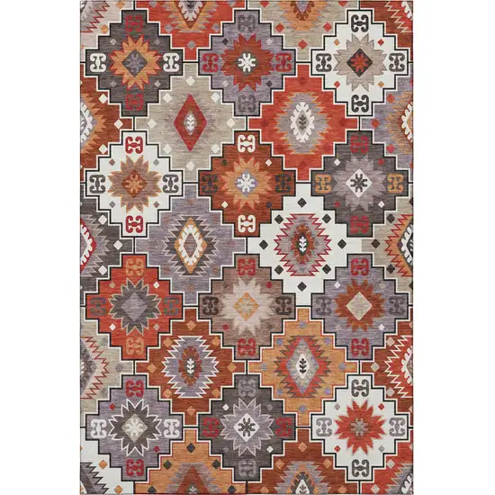 Rust And Lavender Geometric Washable Area Rug With UV Protection Photo 3