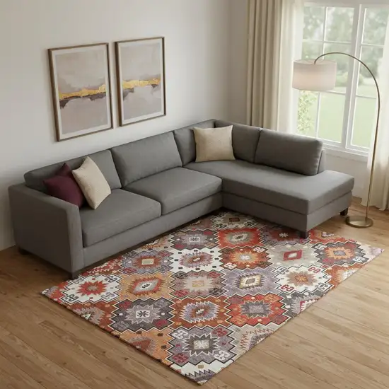 Rust And Lavender Geometric Washable Area Rug With UV Protection Photo 2