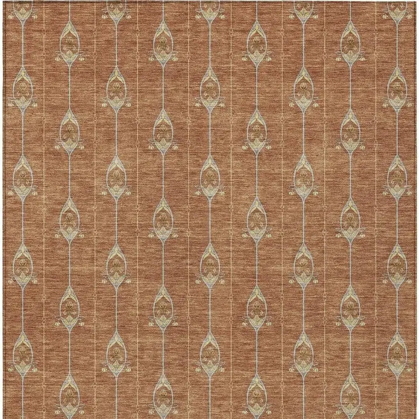 Rust And Linen Geometric Washable Indoor Outdoor Area Rug Photo 6