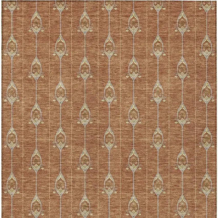 Rust And Linen Geometric Washable Indoor Outdoor Area Rug Photo 4