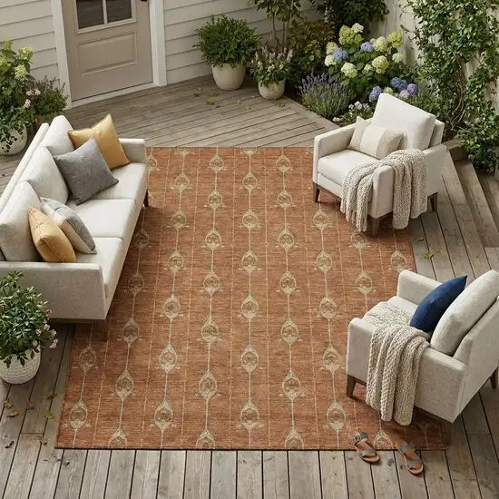 Rust And Linen Geometric Washable Indoor Outdoor Area Rug Photo 1