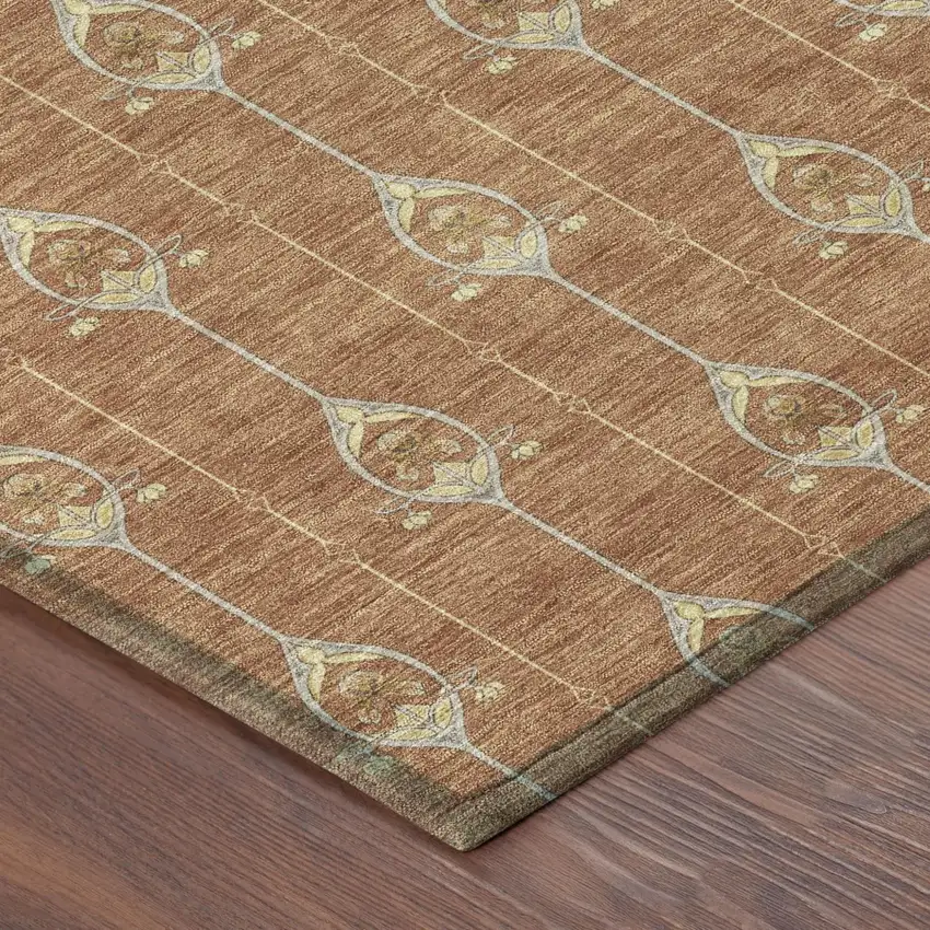 Rust And Linen Geometric Washable Indoor Outdoor Area Rug Photo 7