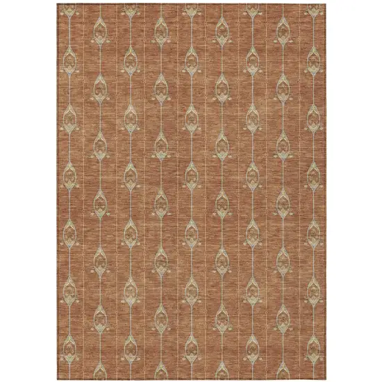 Rust And Linen Geometric Washable Indoor Outdoor Area Rug Photo 2