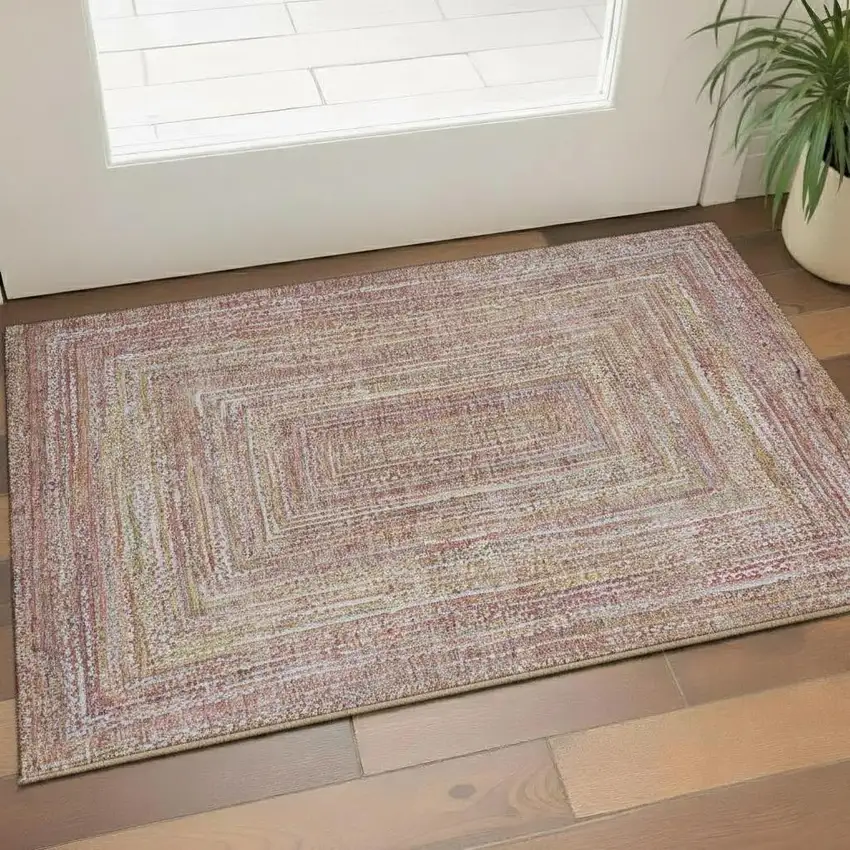 Rust And Mauve Geometric Washable Area Rug With UV Protection Photo 2