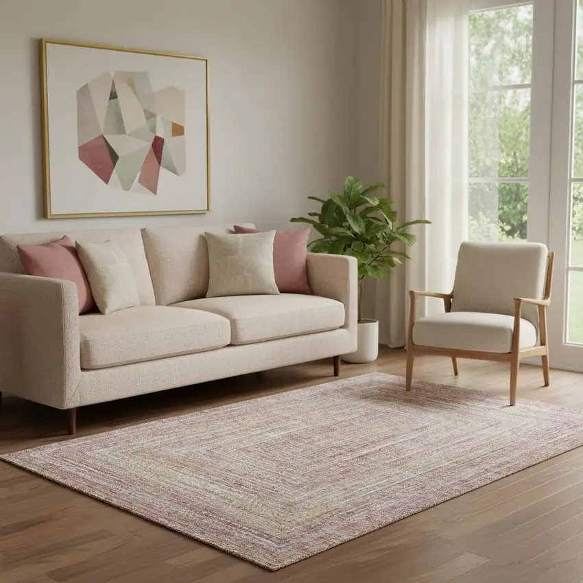 Rust And Mauve Geometric Washable Area Rug With UV Protection Photo 2