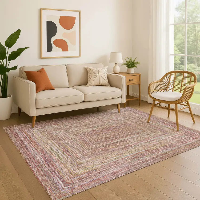 Rust And Mauve Geometric Washable Area Rug With UV Protection Photo 3