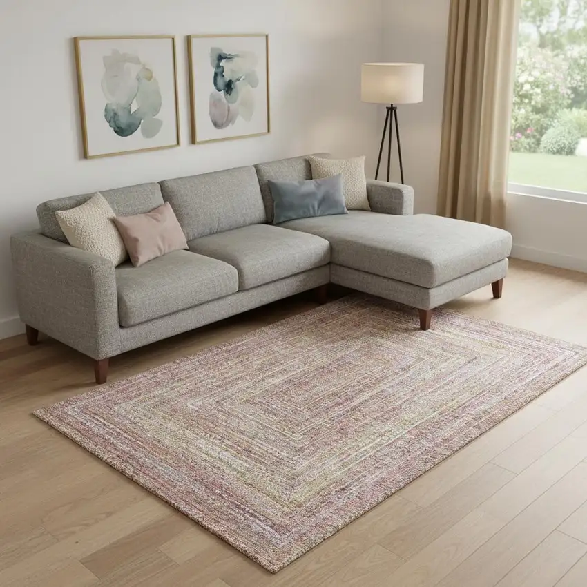 Rust And Mauve Geometric Washable Area Rug With UV Protection Photo 2