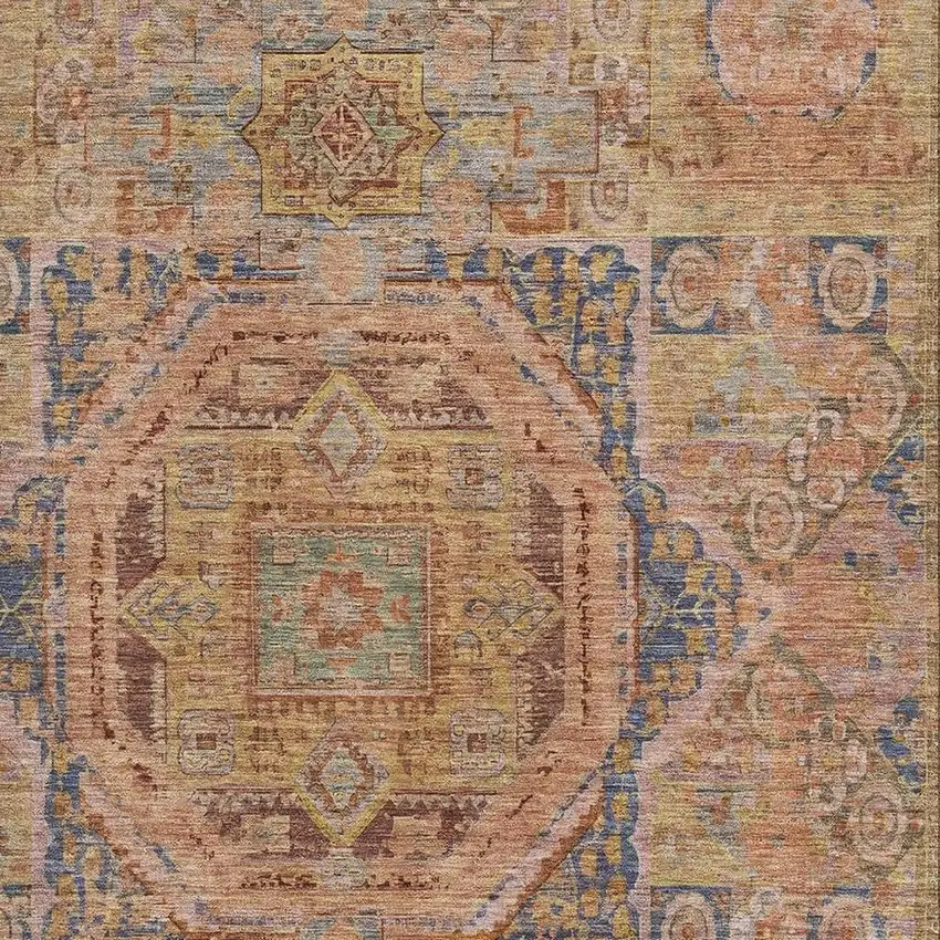 Rust And Navy Blue Oriental Washable Area Rug With UV Protection Photo 2