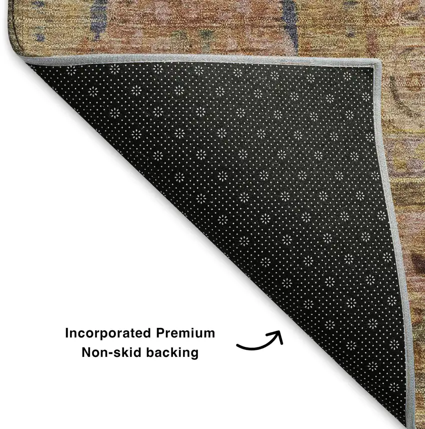 Rust And Navy Blue Oriental Washable Area Rug With UV Protection Photo 6