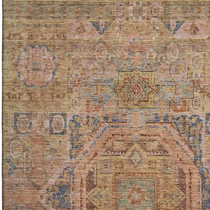 Rust And Navy Blue Oriental Washable Area Rug With UV Protection Photo 2