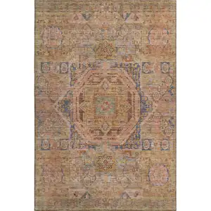 Photo of Rust And Navy Blue Oriental Washable Area Rug With UV Protection