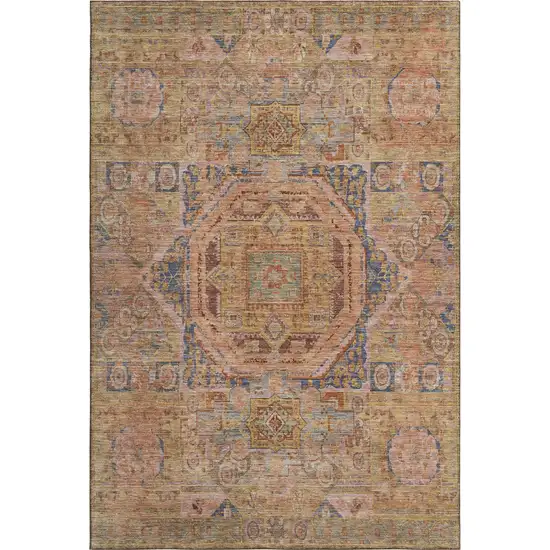 Rust And Navy Blue Oriental Washable Area Rug With UV Protection Photo 1
