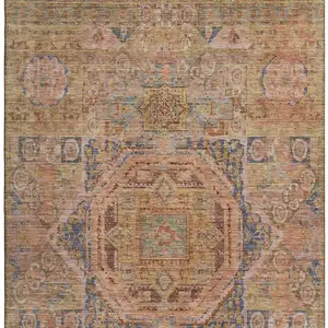 Photo of Rust And Navy Blue Oriental Washable Area Rug With UV Protection
