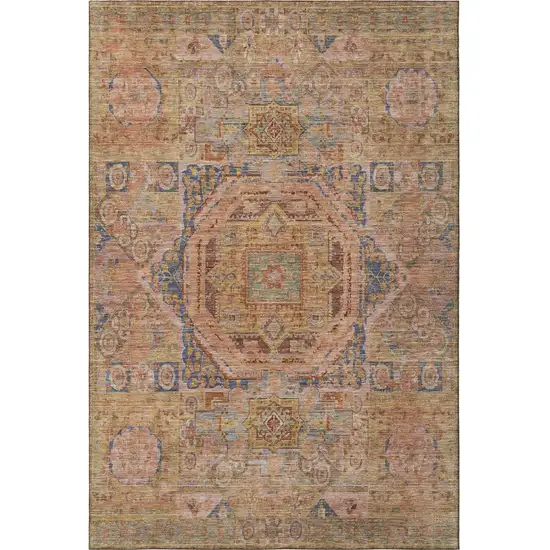 Rust And Navy Blue Oriental Washable Area Rug With UV Protection Photo 3