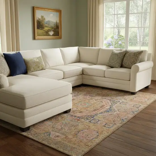 Rust And Navy Blue Oriental Washable Area Rug With UV Protection Photo 2