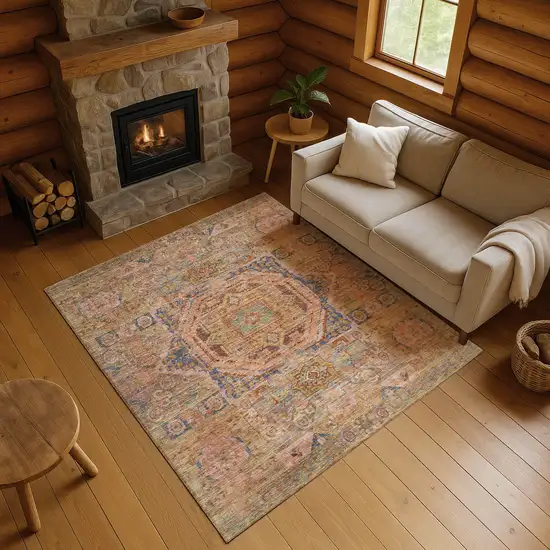 Rust And Navy Blue Oriental Washable Area Rug With UV Protection Photo 4