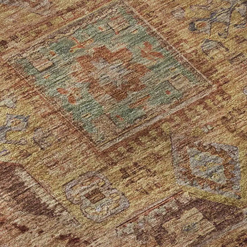 Rust And Navy Blue Oriental Washable Area Rug With UV Protection Photo 9