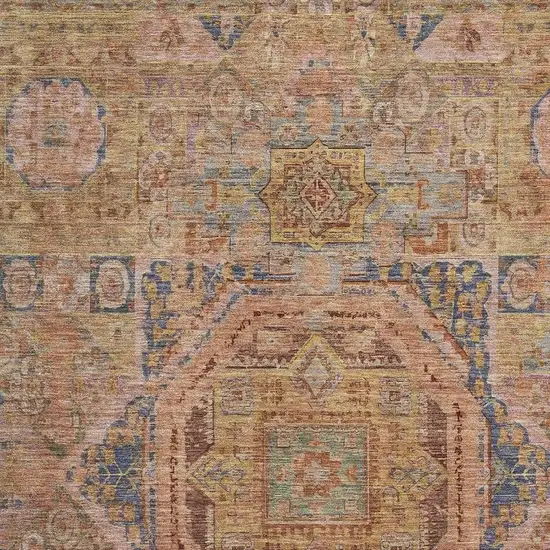 Rust And Navy Blue Oriental Washable Area Rug With UV Protection Photo 2