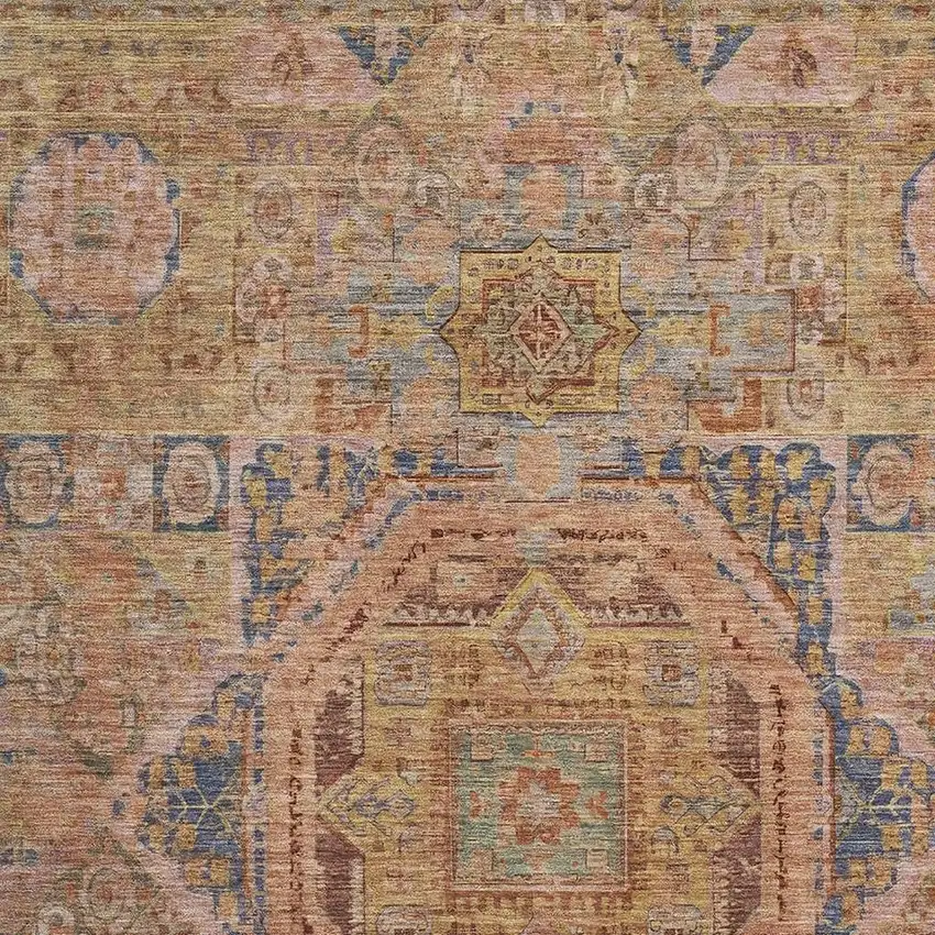 Rust And Navy Blue Oriental Washable Area Rug With UV Protection Photo 2