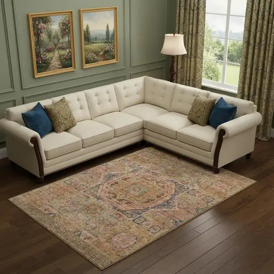 Rust And Navy Blue Oriental Washable Area Rug With UV Protection Photo 2