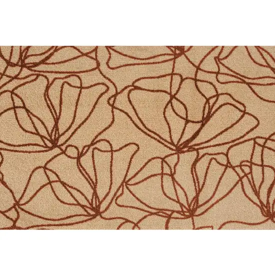 Rust And Off White Floral Washable Area Rug With UV Protection Photo 2