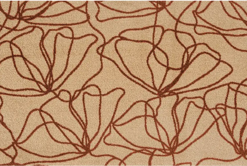 Rust And Off White Floral Washable Area Rug With UV Protection Photo 2