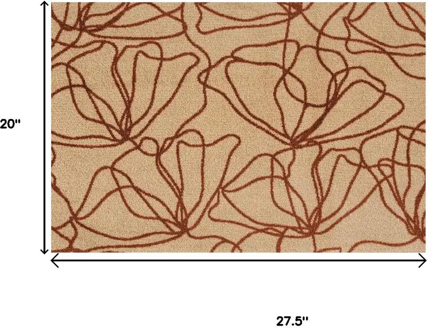 Rust And Off White Floral Washable Area Rug With UV Protection Photo 5
