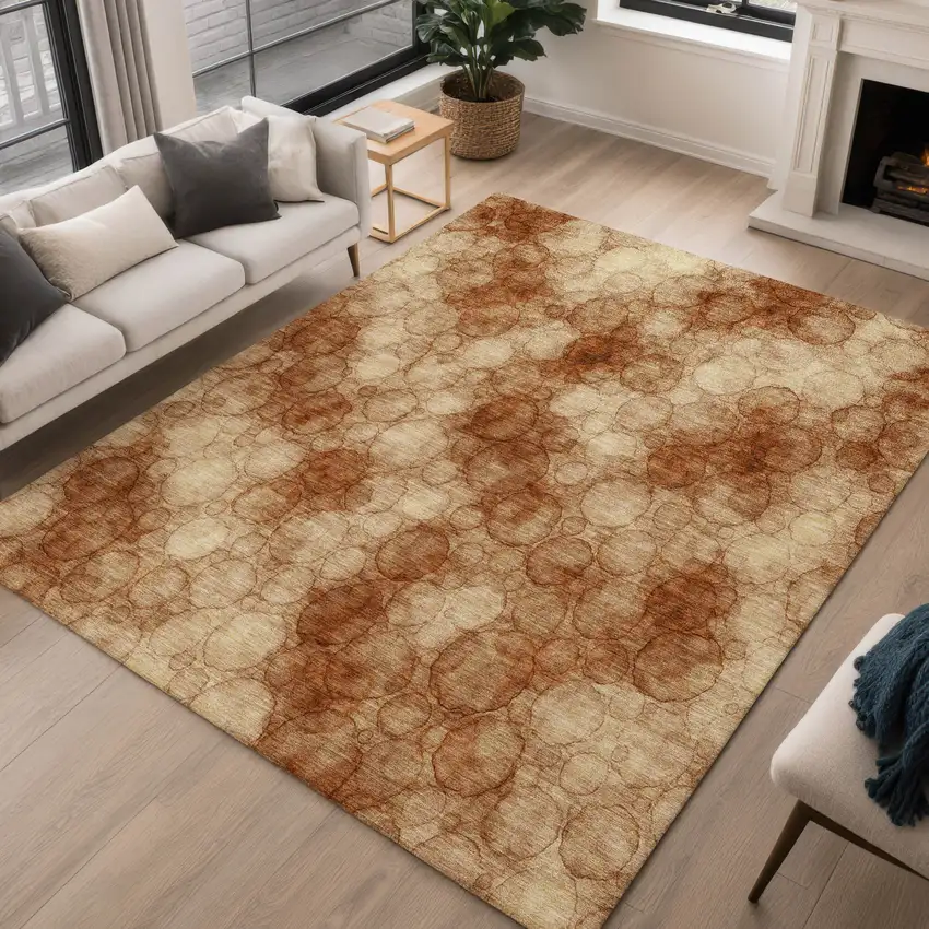 Rust And Orange Abstract Washable Indoor Outdoor Area Rug Photo 3