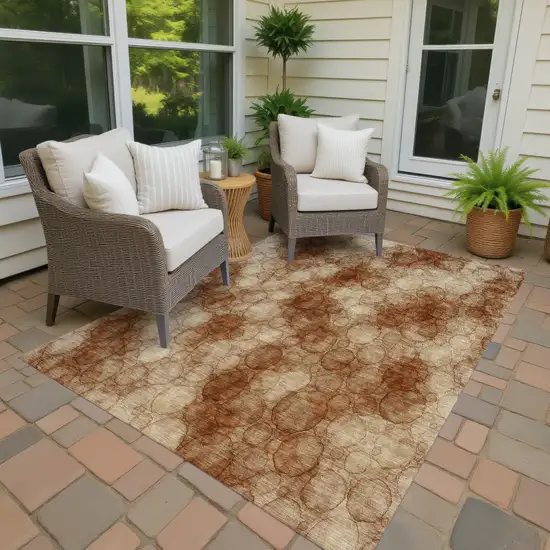 Rust And Orange Abstract Washable Indoor Outdoor Area Rug Photo 2