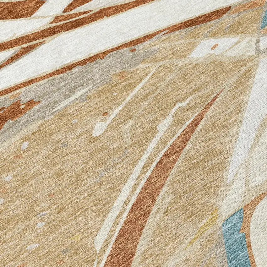 Rust And Orange Abstract Washable Indoor Outdoor Area Rug Photo 4
