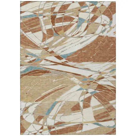 Rust And Orange Abstract Washable Indoor Outdoor Area Rug Photo 2
