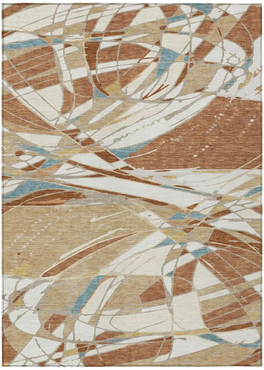 Rust And Orange Abstract Washable Indoor Outdoor Area Rug Photo 2