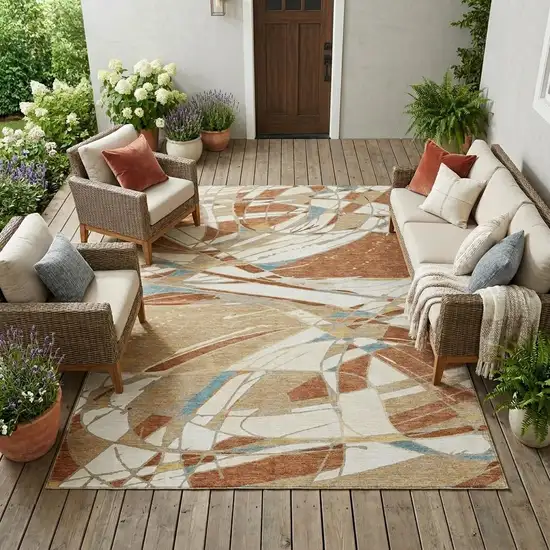 Rust And Orange Abstract Washable Indoor Outdoor Area Rug Photo 1