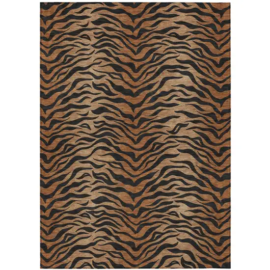 Rust And Orange Animal Print Washable Indoor Outdoor Area Rug Photo 2