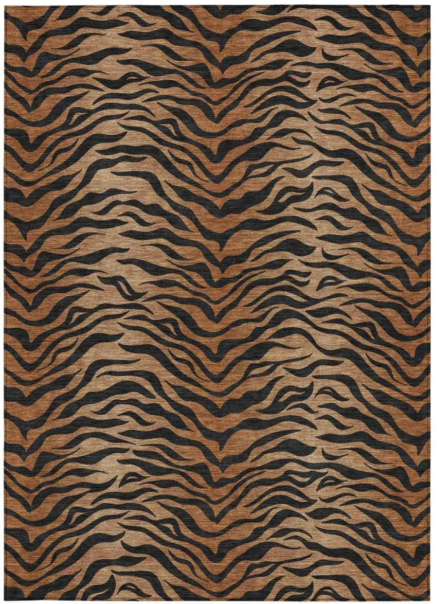 Rust And Orange Animal Print Washable Indoor Outdoor Area Rug Photo 3