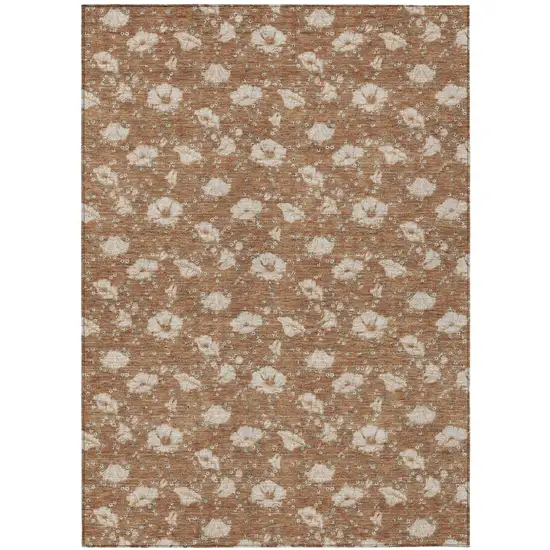 Rust And Orange Floral Washable Indoor Outdoor Area Rug Photo 2
