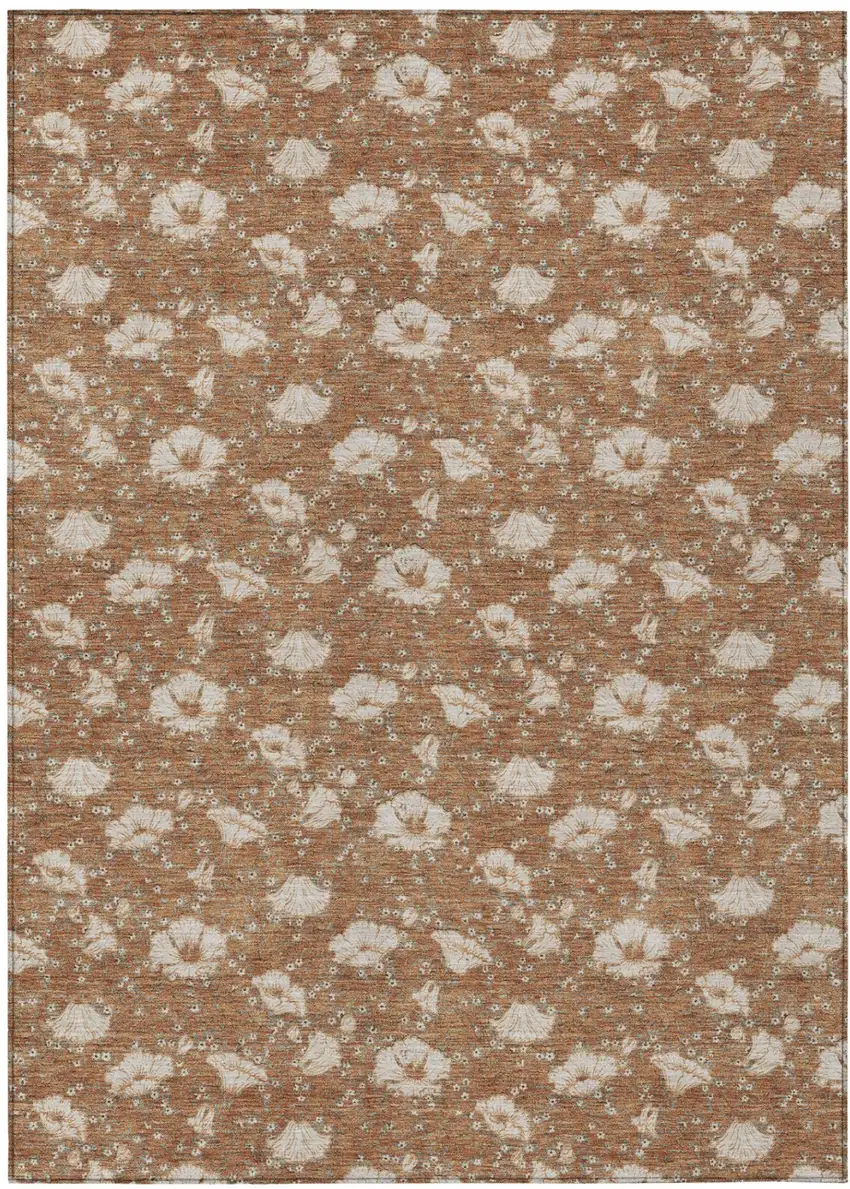 Rust And Orange Floral Washable Indoor Outdoor Area Rug Photo 2