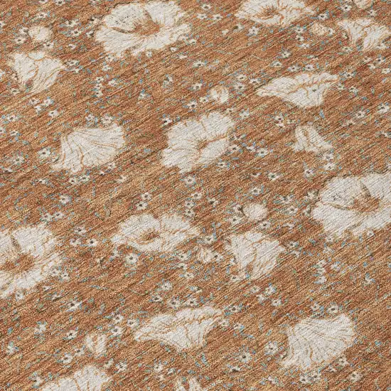 Rust And Orange Floral Washable Indoor Outdoor Area Rug Photo 4
