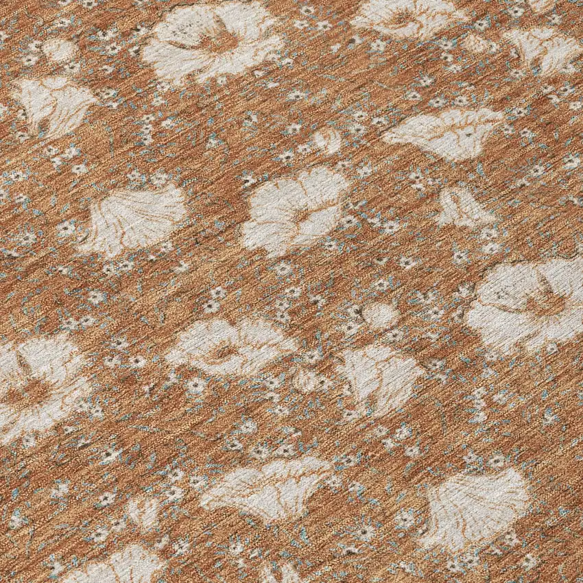 Rust And Orange Floral Washable Indoor Outdoor Area Rug Photo 4