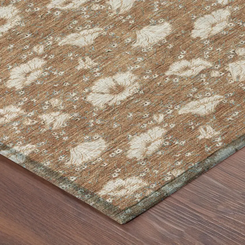 Rust And Orange Floral Washable Indoor Outdoor Area Rug Photo 3