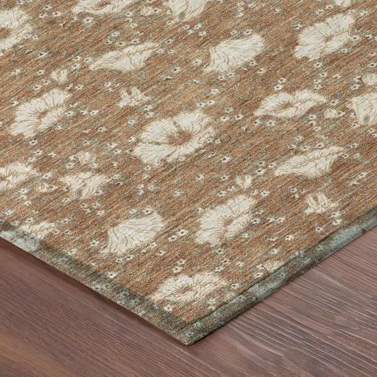 Rust And Orange Floral Washable Indoor Outdoor Area Rug Photo 3