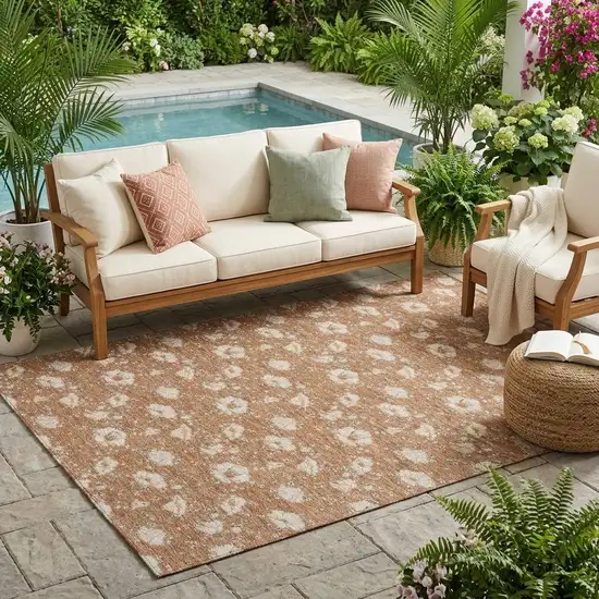 Rust And Orange Floral Washable Indoor Outdoor Area Rug Photo 1