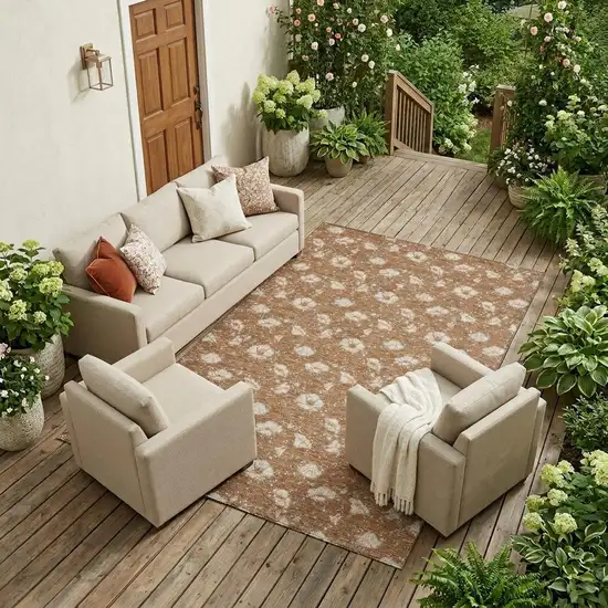 Rust And Orange Floral Washable Indoor Outdoor Area Rug Photo 1