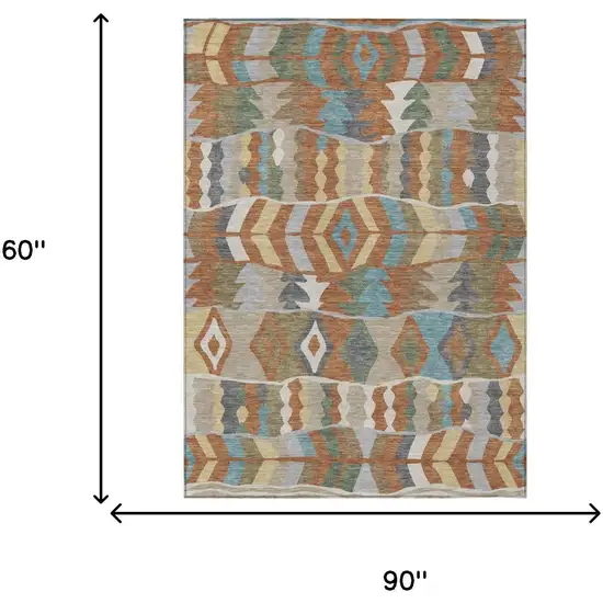 Rust And Orange Geometric Washable Indoor Outdoor Area Rug Photo 5
