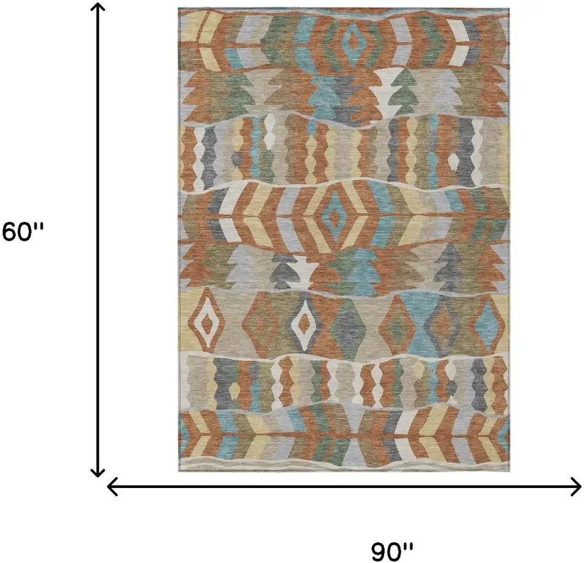 Rust And Orange Geometric Washable Indoor Outdoor Area Rug Photo 5