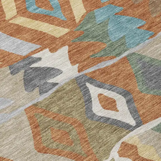 Rust And Orange Geometric Washable Indoor Outdoor Area Rug Photo 4