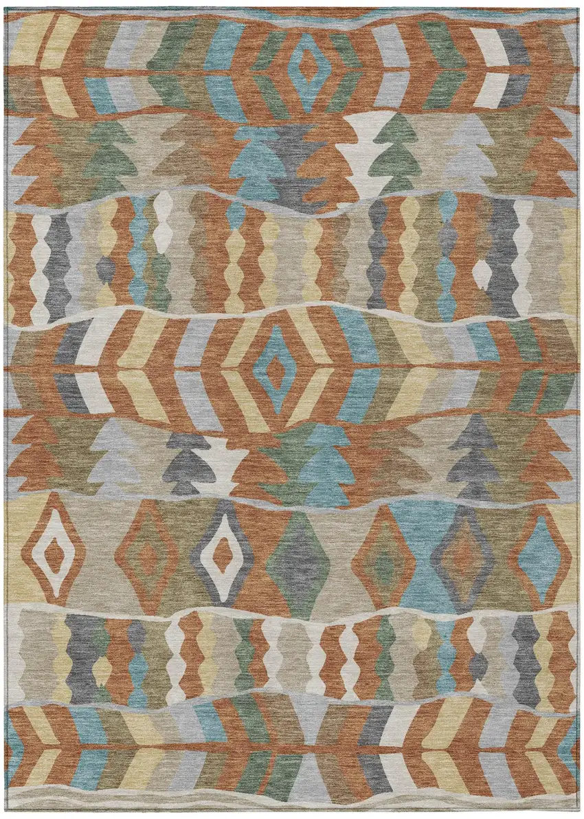 Rust And Orange Geometric Washable Indoor Outdoor Area Rug Photo 2